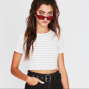 White with black stripes crop top